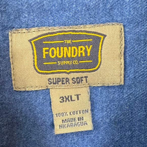 Foundry Supply Co Mens Super Soft Flannel Shirt 3XLT Blue Long Sleeve 100 Cotton - Picture 7 of 8